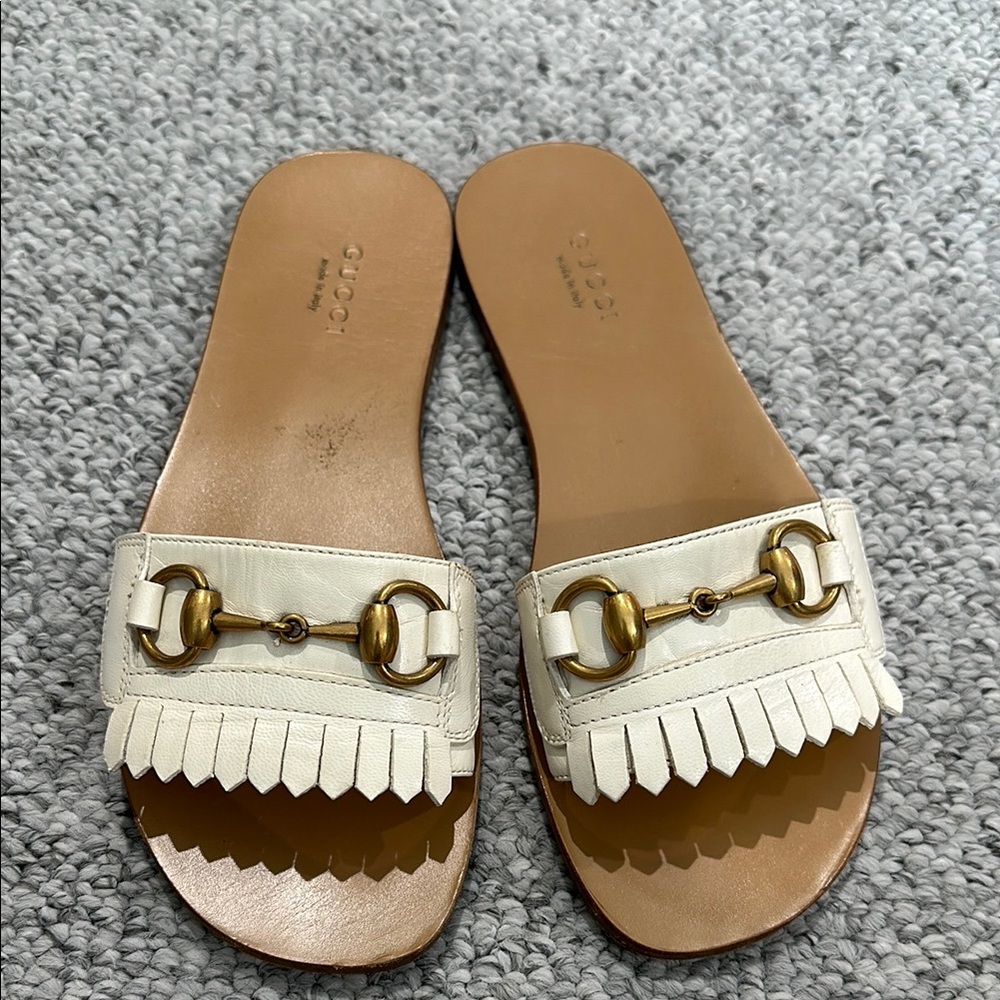 Gucci Women's Cream Leather Slide Sandals